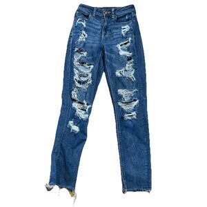 American Eagle Stretch Mom Jeans Women’s Size 2‎ Distressed Denim Jeans 25x28